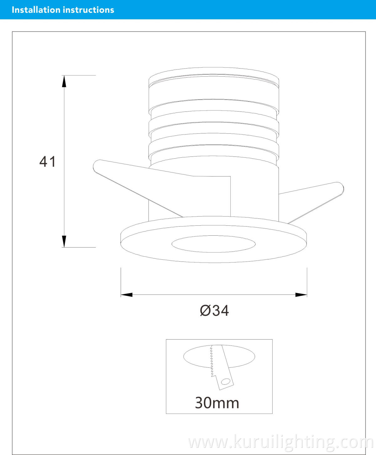 3W Recessed Led Round Cabinet Spotlight Size